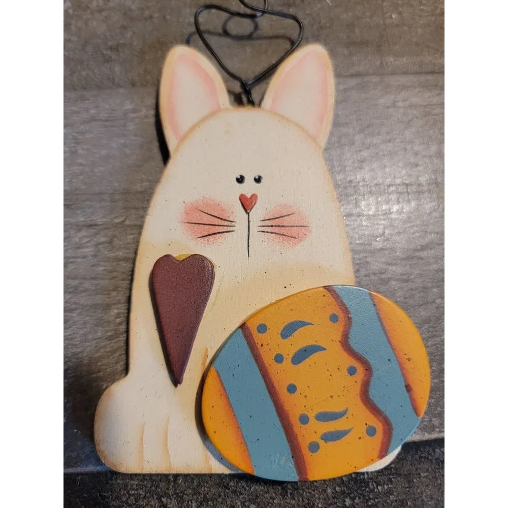 Vintage Easter‎ bunny egg heart wooden ornament spring Xmas holiday home decor